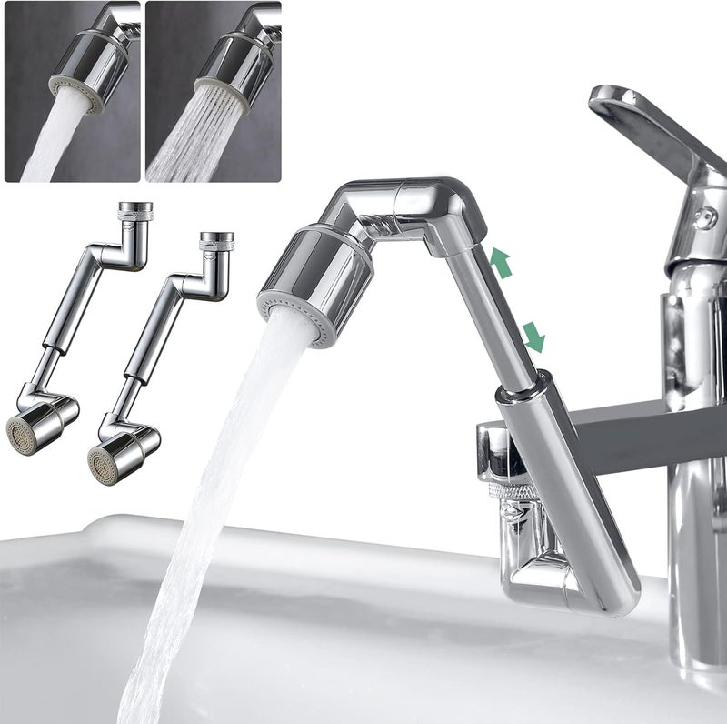 Houtingmaan Universal Sink Faucet Extension 2 Pack 1440°,U Shaped Faucet Extender,Robotic Arm Sink Faucet Aerator with Female/Male Thread, Faucet Head Extension with 2 Water Mode for Kitchen or Bathroom Chrome - Image 1